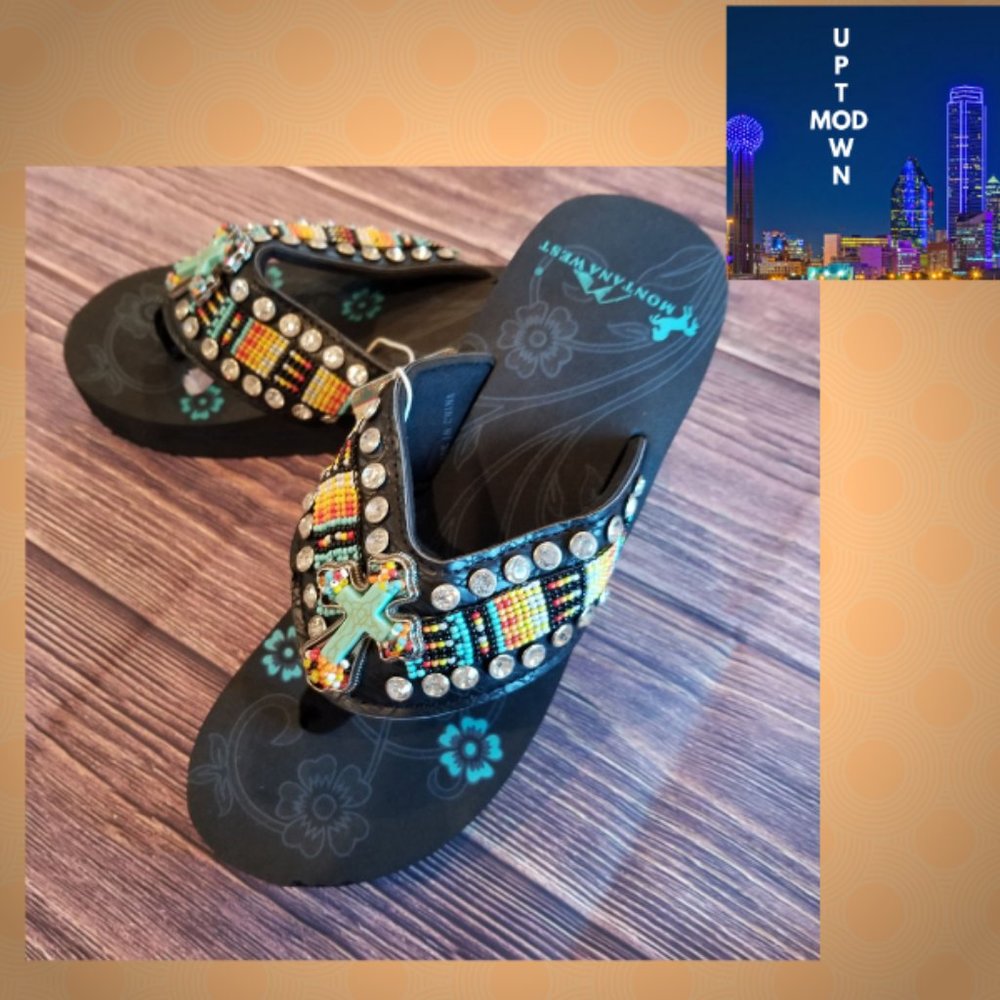 Montana West Jeweled Wedge Cross Flip Flop Sandal